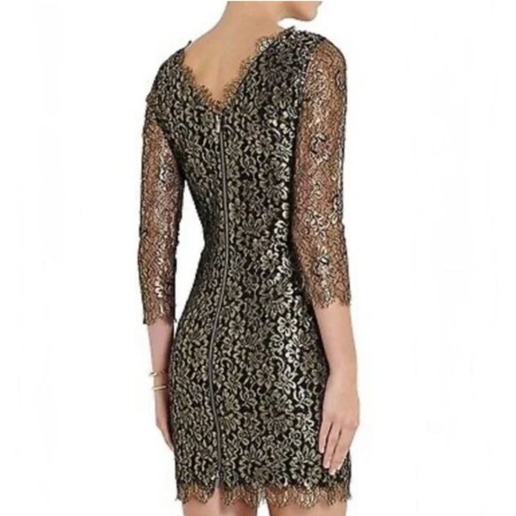 Diane Von Furstenberg Gold Zarita Stretch Lace Shift Dress Size 6 - Picture 6 of 10
